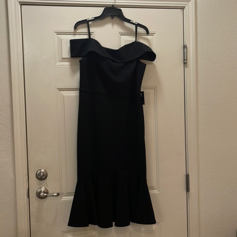 Off the shoulder black cocktail dress